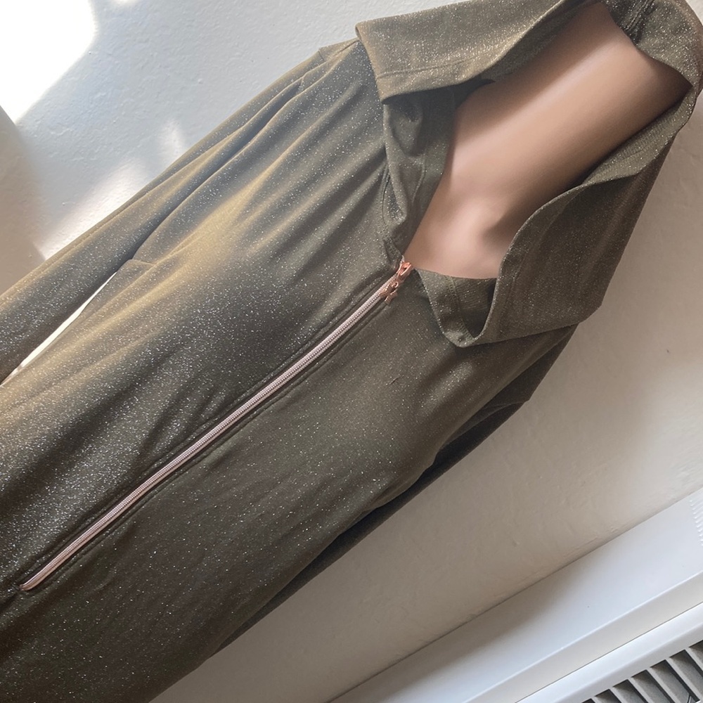 Fenty x Savage Women's Hooded Jumpsuit Olive Green Metallic Glitter Size Large